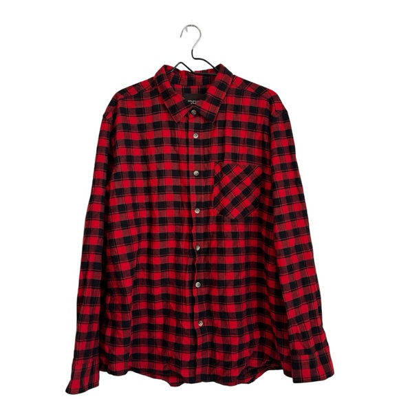 CQR‎ XL Red Black Plaid Button Front Flannel Cotton Shirt - Picture 1 of 6